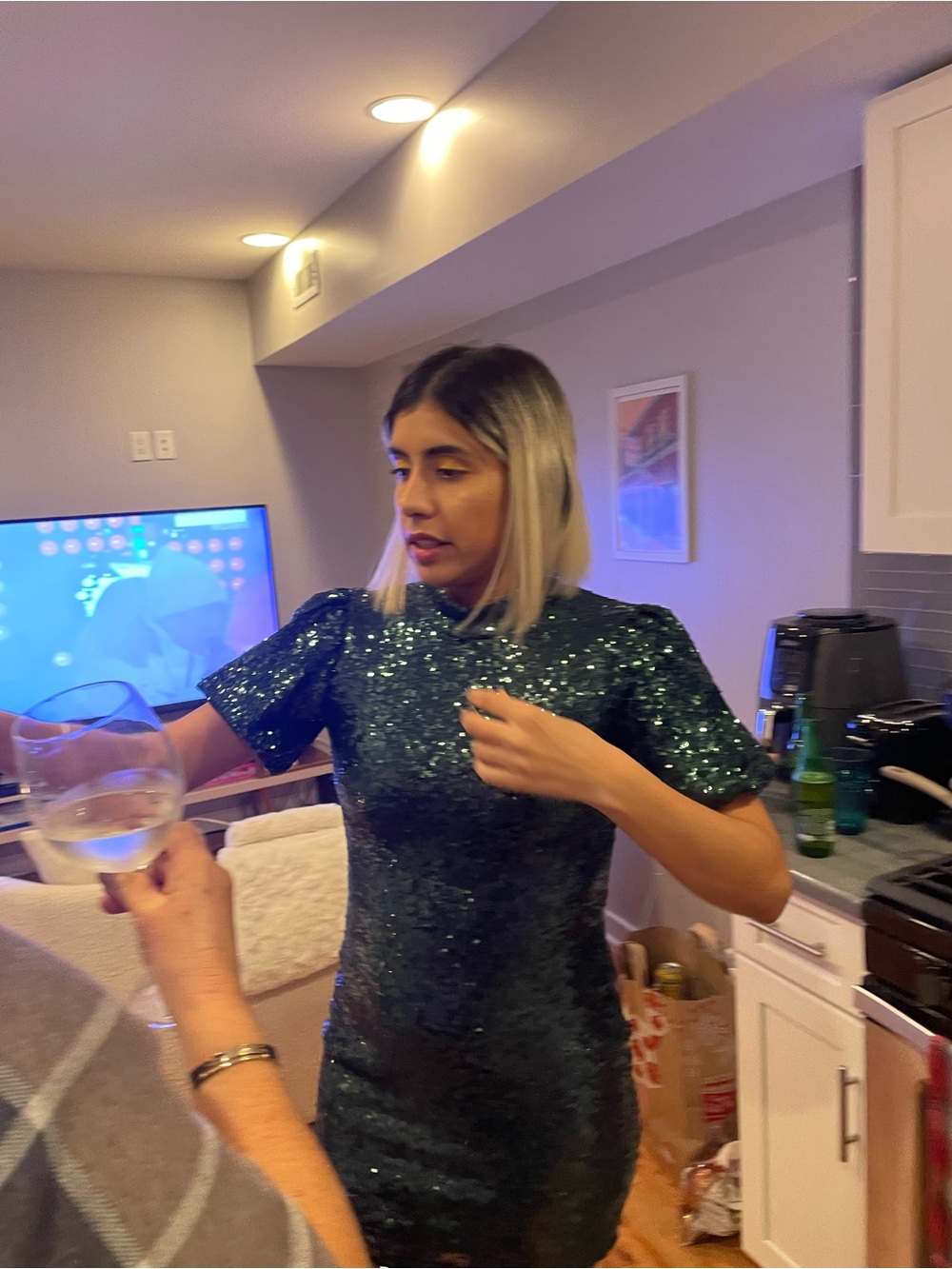 Green Sequin Short Sleeve Party Dress
